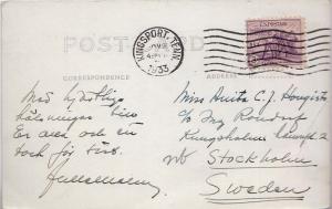 United States Tennessee Kingsport 1933 machine  3c NRA PPC to Sweden.