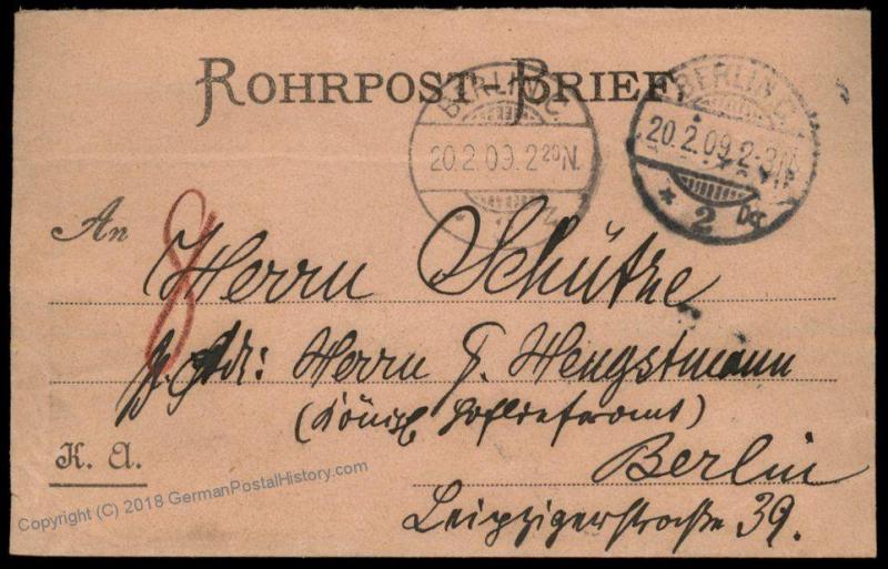 Germany 1909 Rohrpost Royal Kitchen Privilege Koenigliche Angelegenheit Co 82681