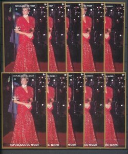 LADY DIANA NIGER 1997 180F Red Dress MNH Minisheets 10x [D165]