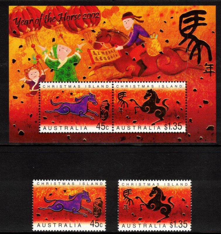 CHRISTMAS ISLAND 2002 Year of the Horse; Scott 434-35, 435a; MNH