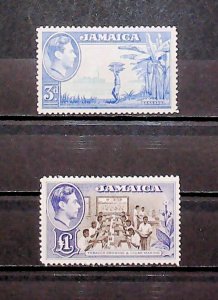 1938/49 British Colony Jamaica SG 126b 133a 3d £1 MNH** 2 Values A23P22F12392-