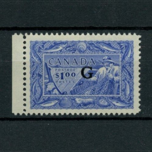 ? #302 FISH G overprint, VF margin copy MH, Cat $80 Canada mint stamp