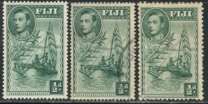 FIJI Sc#117, 117c, 117d 1938-48 ½p Perforation Varieties Used