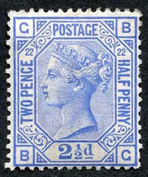 SG157 2 1/2d Blue Plate 22 M/Mint Fresh Stamp Cat £450