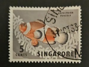 Singapore 1962 SG66 used 5c Definitive issue Orange Clownfish
