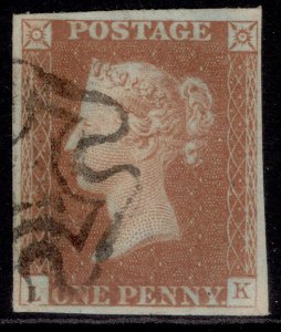 GB QV SG9, 1d pale red-brown BLACK MX PLATE 21, FINE USED. Cat £60.  LK 