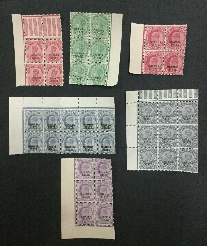 MOMEN: INDIA CHAMBA SG # 21 BLOCKS MINT OG NH LOT #198489-6044