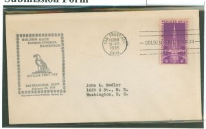 US 852 1939 3c Golden Gate International Exhibition on an addressed first day cover with a Womack cachet.