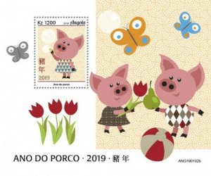 Angola - 2019 Chinese Zodiac Year of the Pig - Stamp Souvenir Sheet - ANG190102b