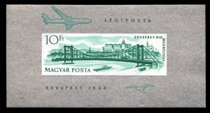 Hungary #C250 Cat$100, 1964 Elizabeth Bridge, imperf. souvenir sheet, never h...