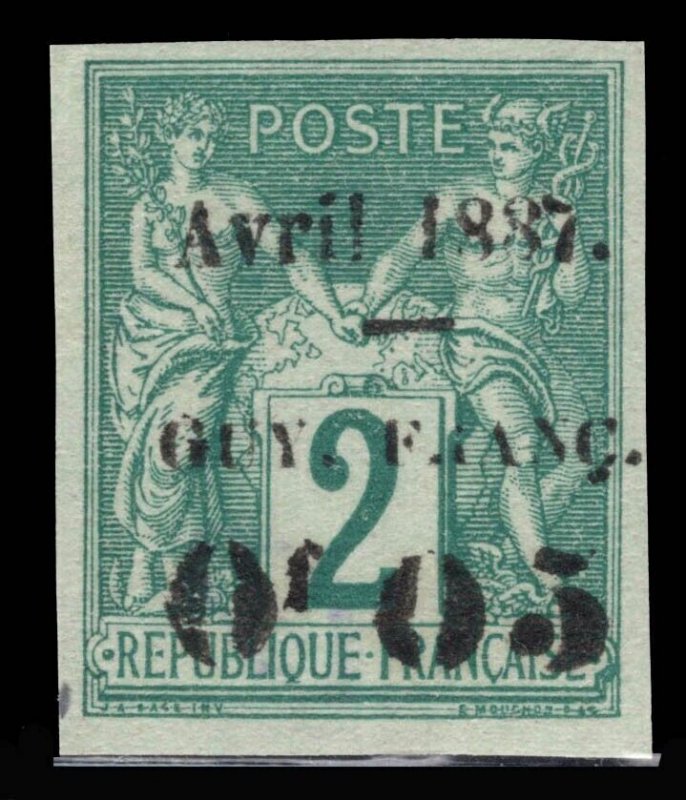 MOMEN: FRENCH GUIANA SC # 5 1887 UNUSED XF SIGNED $175 LOT #68892*
