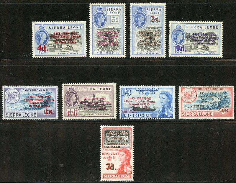 Sierra Leone Scott 251-56,C8-C10 - 1963 Oldest Postal Service O/Ps - SCV $4.25