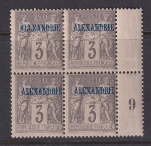 Alexandria (French Offices), Scott 3 (Yvert 3), MNH/HR block of four