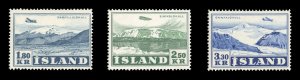 Iceland #C27-29 Cat$54.50, 1952 Airpost, set of three, never hinged