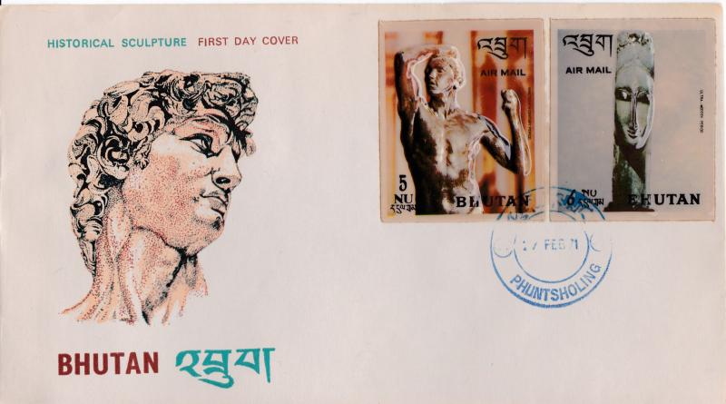 Bhutan 1971 History of Sculpture Complete (8) on Four First Day Covers VF