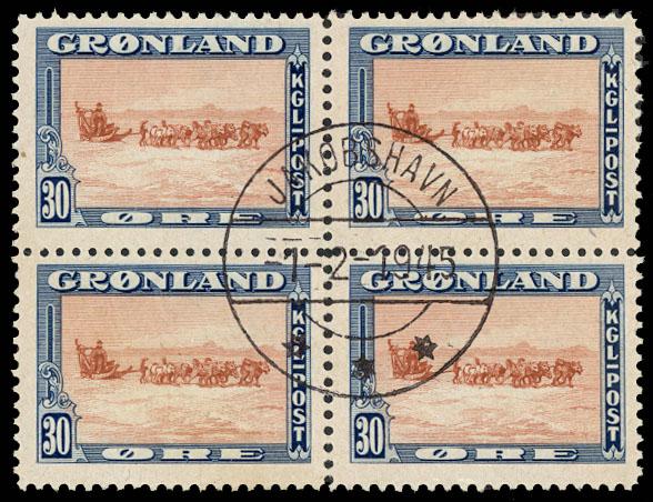 Greenland #15 Used Block CV$160.00 SOTN First Day CDS Feb 1 1945