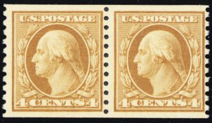 495, Mint NH 4¢ Coil Pair - SCV $50.00 - Stuart Katz