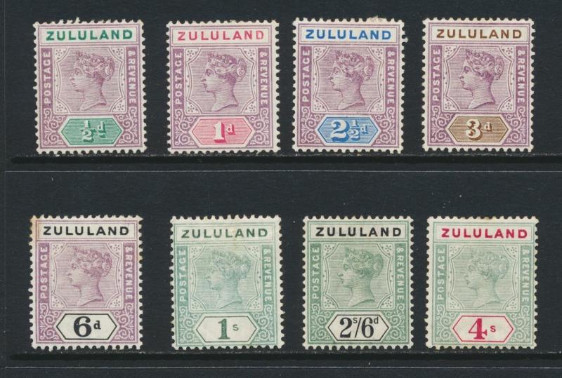 ZULULAND 1894-6 SET TO 4sh, VF MLH SG#20-27 CAT£345+ (SEE BELOW)