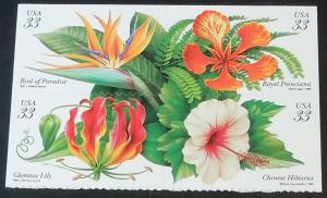 1999 33c Tropical Flowers Scott 3310-3313 B8 Mint NH