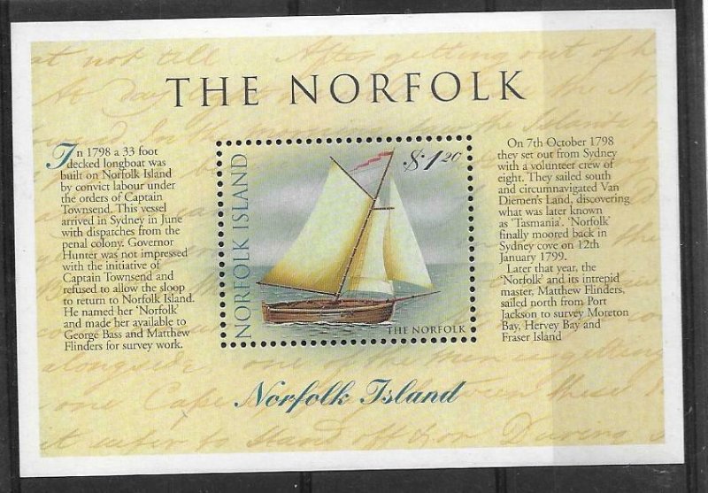 1998    NORFOLK ISLAND  -  SG.  MS  684  -  CIRCUMNAVIGATION OF TASMANIA  -  MNH