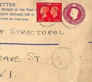 GB RARE 1940 POSTAL STATIONERY Used H2 Size Cover WW2 Registered Huggins**** BC2