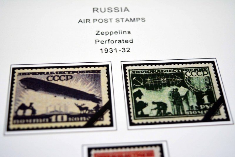 COLOR PRINTED RUSSIA AIRMAIL 1922-1979 STAMP ALBUM PAGES (16 illustrated pages)