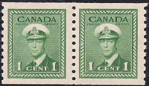 Canada #278 1 cent King George 6, Coil Pair Stamp mint OG NH VF-XF