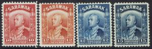 SARAWAK 1934 RAJA VYNER BROOKE 10C 12C ORANGE 12C BLUE AND 15C