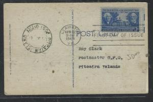 PITCAIRN ISLANDS COVER (P1005B) 1949 INCOMING FROM USA   WASH  LEE FDC ON PPC 