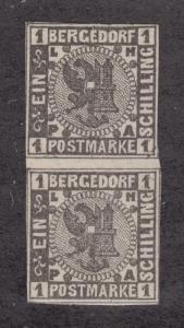 Bergedorf Sc 2 MNH. 1861 1s black Coat of Arms, vertical Gutter Pair, VF