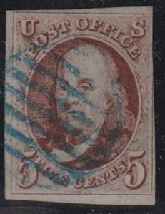 US Classics #1 USED F - VF 3 1/2 Margins, perfect blue grid Cat Value 350