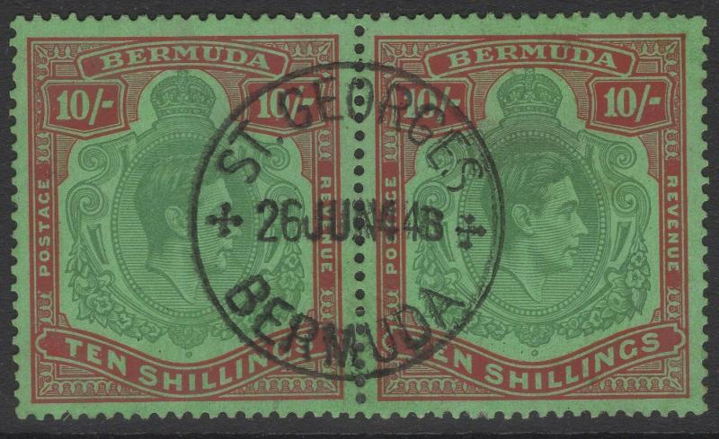 BERMUDA SG119a 1939 10/= BLUISH GREEN & DEEP RED/GREEN FINE USED PAIR