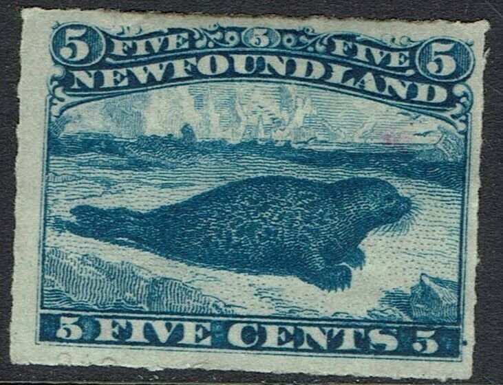 NEWFOUNDLAND 1876 SEAL 5/- ROULETTED 