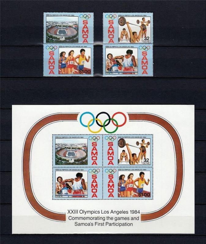 Sport OLYMPICS 1984 MNH SAMOA Los Angeles  Incl Set & M/Sheet 5x Stamps #B746