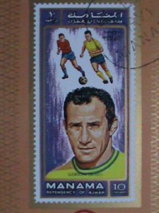 MANAMA AIRMAIL STAMP: 1972  MUNICH'72 OLYMPIC SOCCER- CTO MNH S/S IMPERF :SHEET-