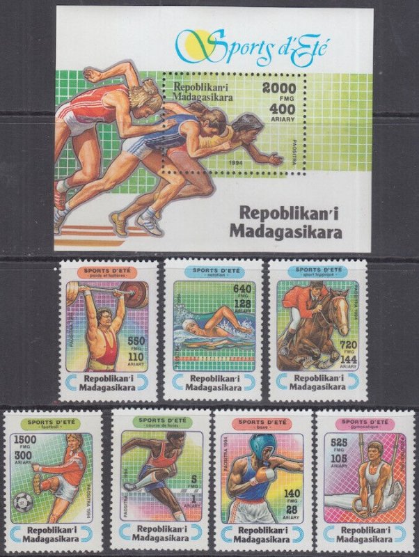 MALAGASY REPUBLIC Sc # 1264-71 CPL MNH SET of 7 + S/S VARIOUS SUMMER SPORTS