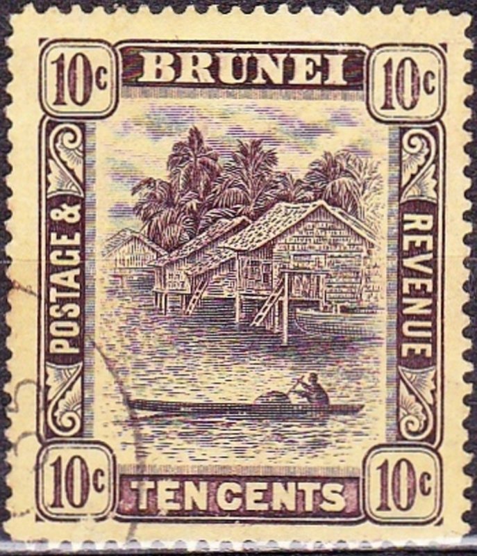 BRUNEI 1922 10c Purple/Yellow Die II SG42a FU