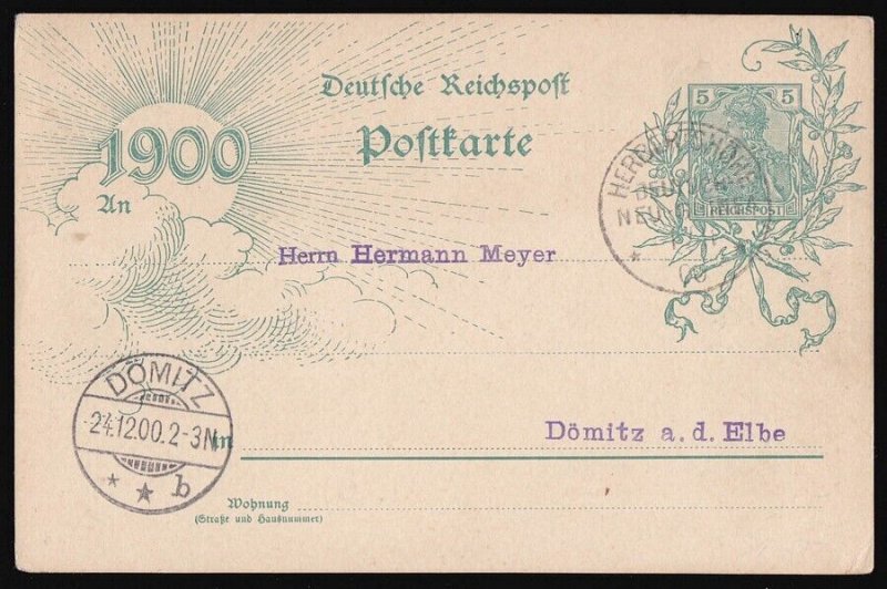 GERMAN NEW GUINEA 1900 Germania 5pf Postcard with Herbertshohe postmark