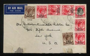 1946 Penang Malaya airmail Commercial Cover To New York USA BMA Overprints