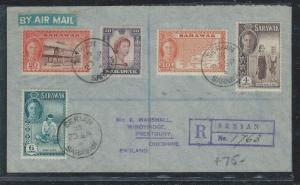 SARAWAK (P0701B) 1955 KGVI 4C+6C+10C+2=C+ QEII 30C REG SERIAN TO ENGLAND 