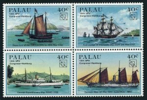 Palau 51-54a block,MNH.Michel 51-54. 19th UPU Congress,1984.Sailing Ships,Birds.