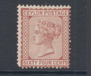 Ceylon SG 131, Sc 72, MLH. 1877 64c red brown QV, short corner perf.