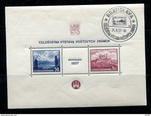 Czechoslovakia 1937 Souvenir Sheet CTO First Day cancel Mi Block 1 12810