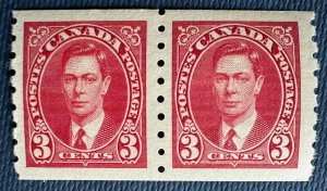 CANADA 1937 KGVI 3c Pair Coil Stamps MLH SC#240/SG#370 C5390