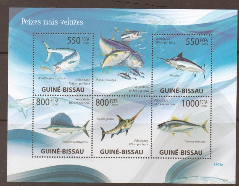 G.BISSAU 2009 MARINE FISH SPEED RECORDS   SHEETLET MNH 