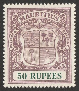 MAURITIUS 1921 Arms 50R dull purple & green. Rare. 