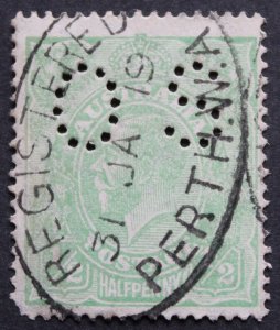Australia 1918 GV Halfpenny Official with REGISTERED PERTH postmark
