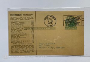 US POSTAL CARD FROM FORT WORTH TEXAS TO MEXICO CITY , 1927 , PICTORIAL CANCEL...
