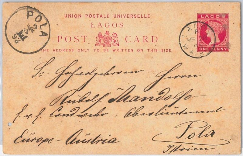 51891- LAGOS -  POSTAL HISTORY - POSTAL STATIONERY CARD to POLA Istria 1893