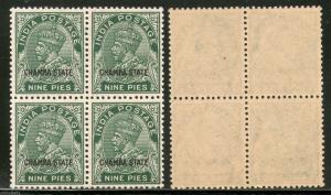 India CHAMBA State 9ps KG V SG 64 / Sc 61 Postage Cat £32 BLK/4 MNH